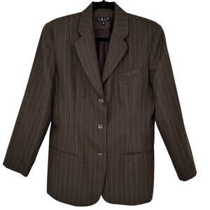 VTG 90s TRIO New York 100% Wool Pinstripe Blazer Brown Sz 8 Business Jacket USA